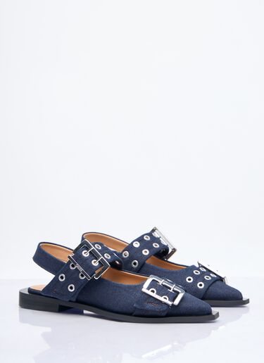 Ganni Feminine Denim Buckle Ballerina Flats Navy gan0258051