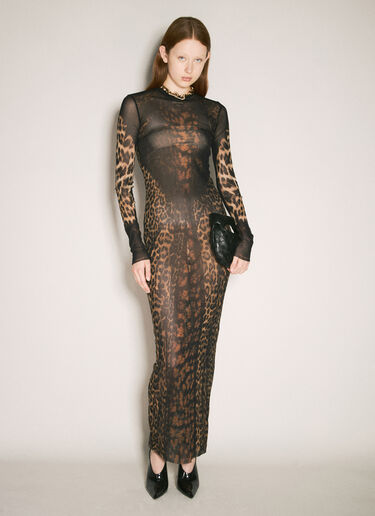 Jean Paul Gaultier Leopard Mesh Maxi Dress Brown jpg0258036