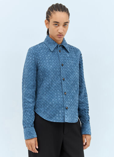 Bottega Veneta Intrecciato Suede Shirt Blue bov0257003