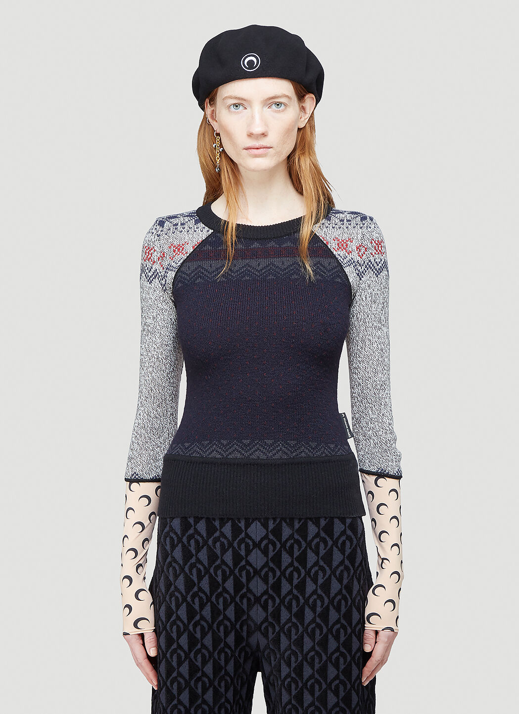 Marine Serre Regenerated Mélange Knit Hybrid Sweater in Grey | LN-CC®