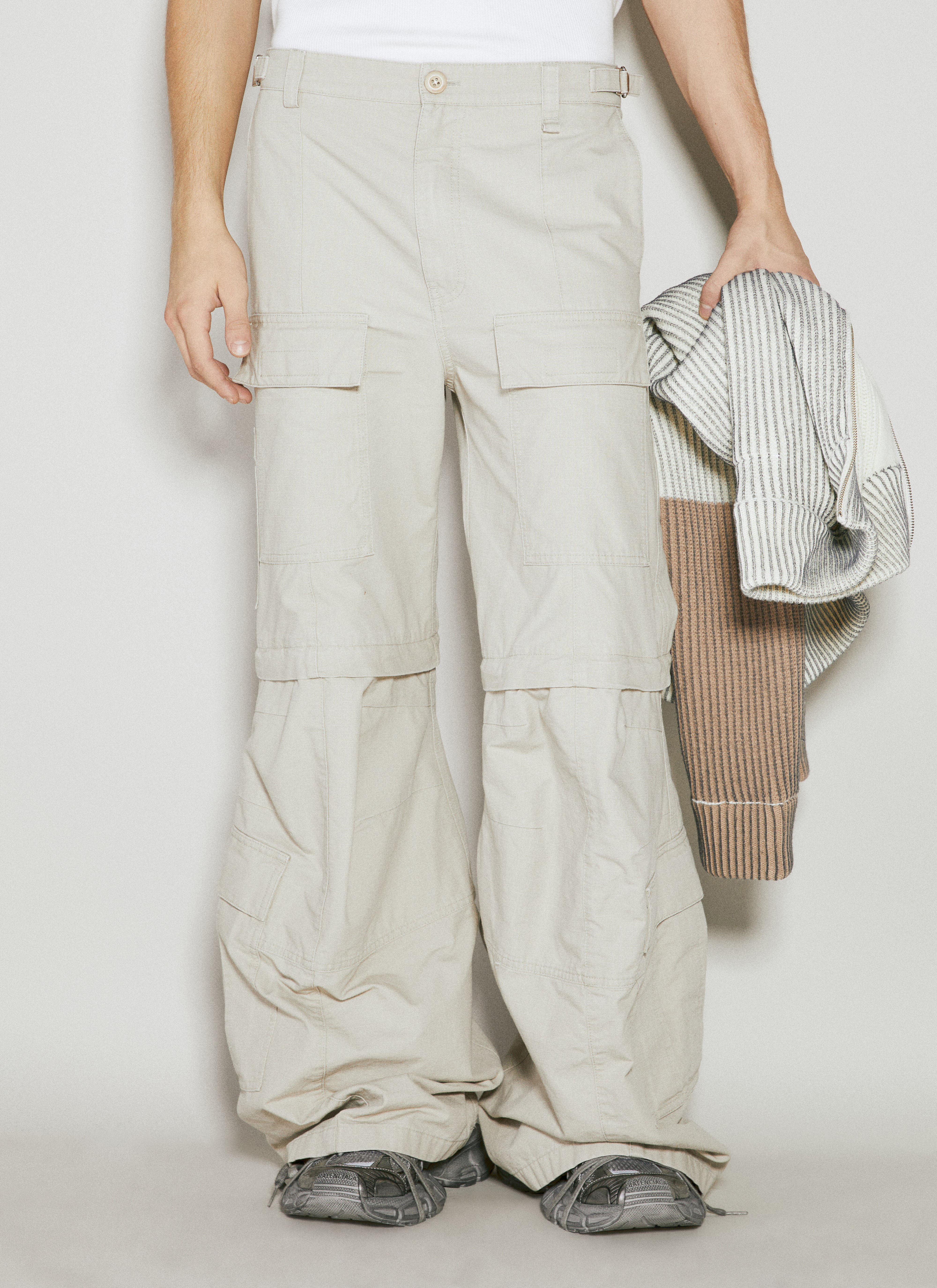 High-rise wide-leg denim cargo pants in beige - Sportmax