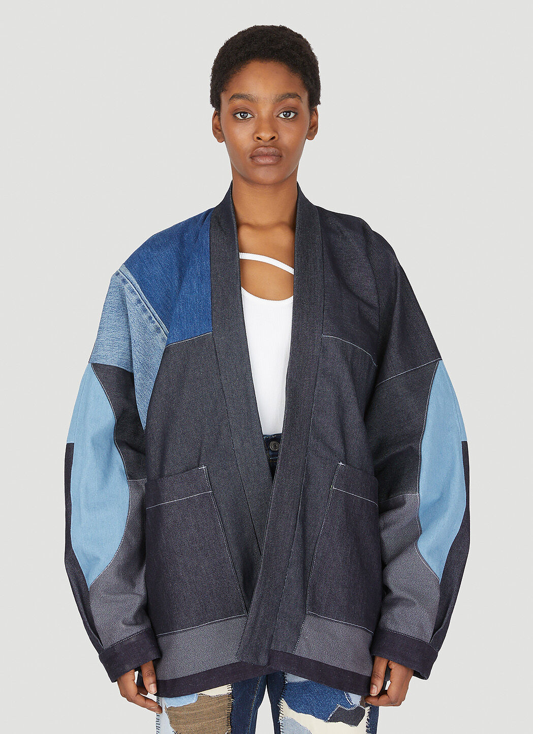 GANNI Drop 6 Patchwork Kimono Jacket Blue gan0256042