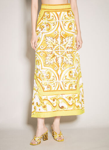 Dolce & Gabbana Majolica-Print Brocade Skirt Yellow dol0257006