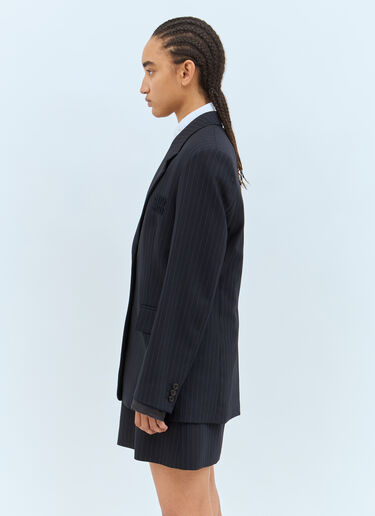 Miu Miu Logo Patch Pinstripe Blazer Blue miu0258015