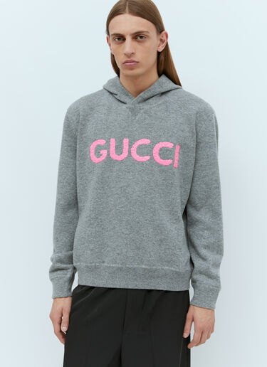 Gucci 徽标刺绣羊毛连帽运动衫 灰色 guc0155065