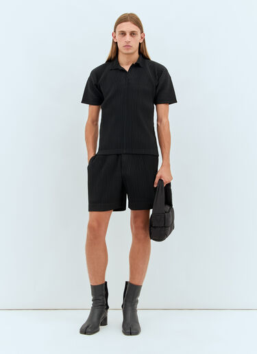 Homme Plissé Issey Miyake Pleated Polo Top Black hmp0158008