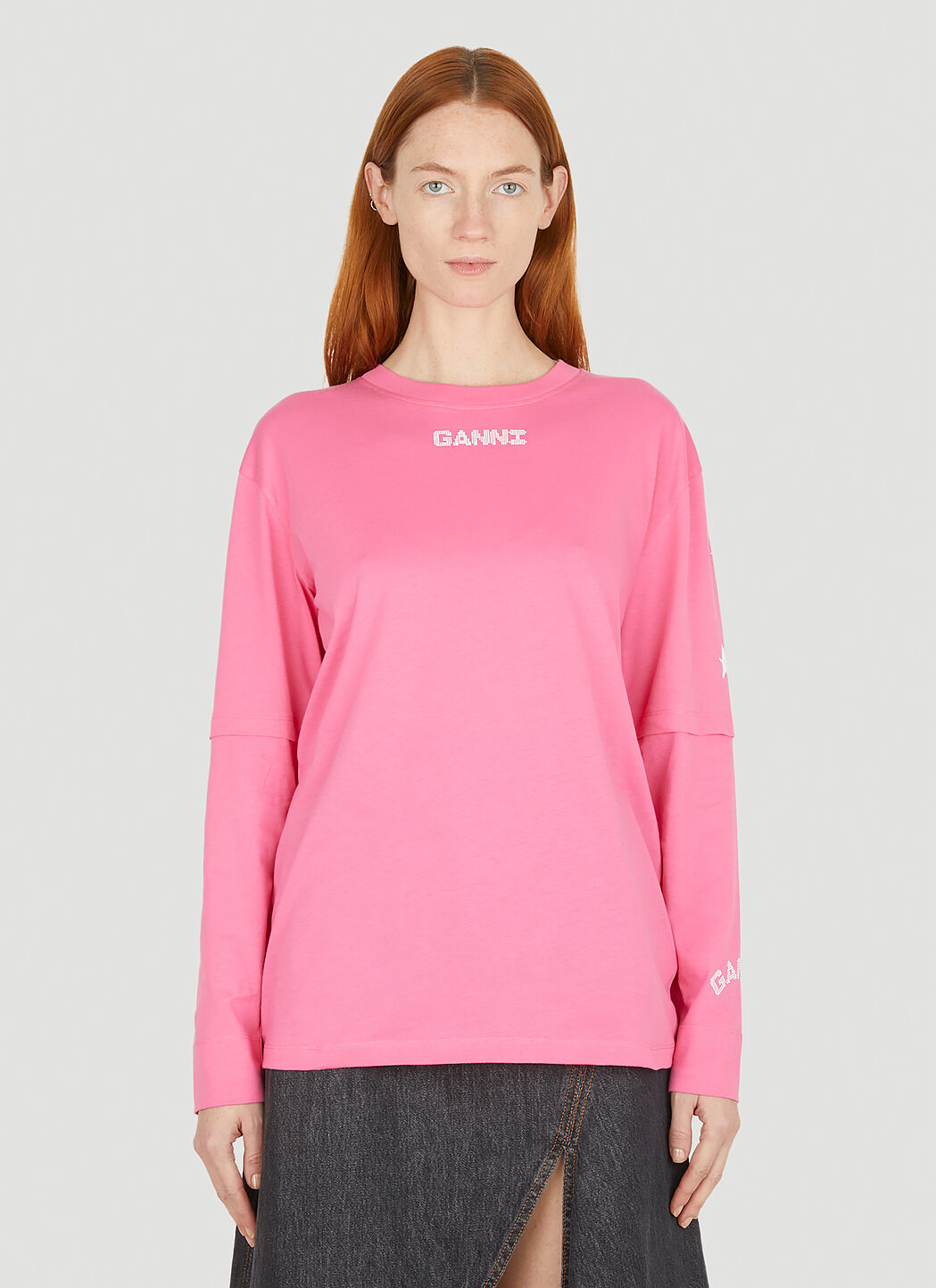 GANNI Layered Long Sleeve T-Shirt in Pink | LN-CC®