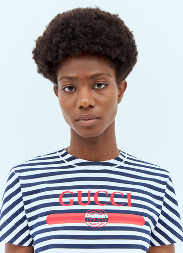 Gucci Striped Logo Print T-Shirt Navy guc0257012