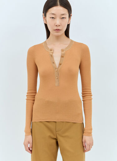 Chloé Knitted Henley Sweater Beige chl0257011