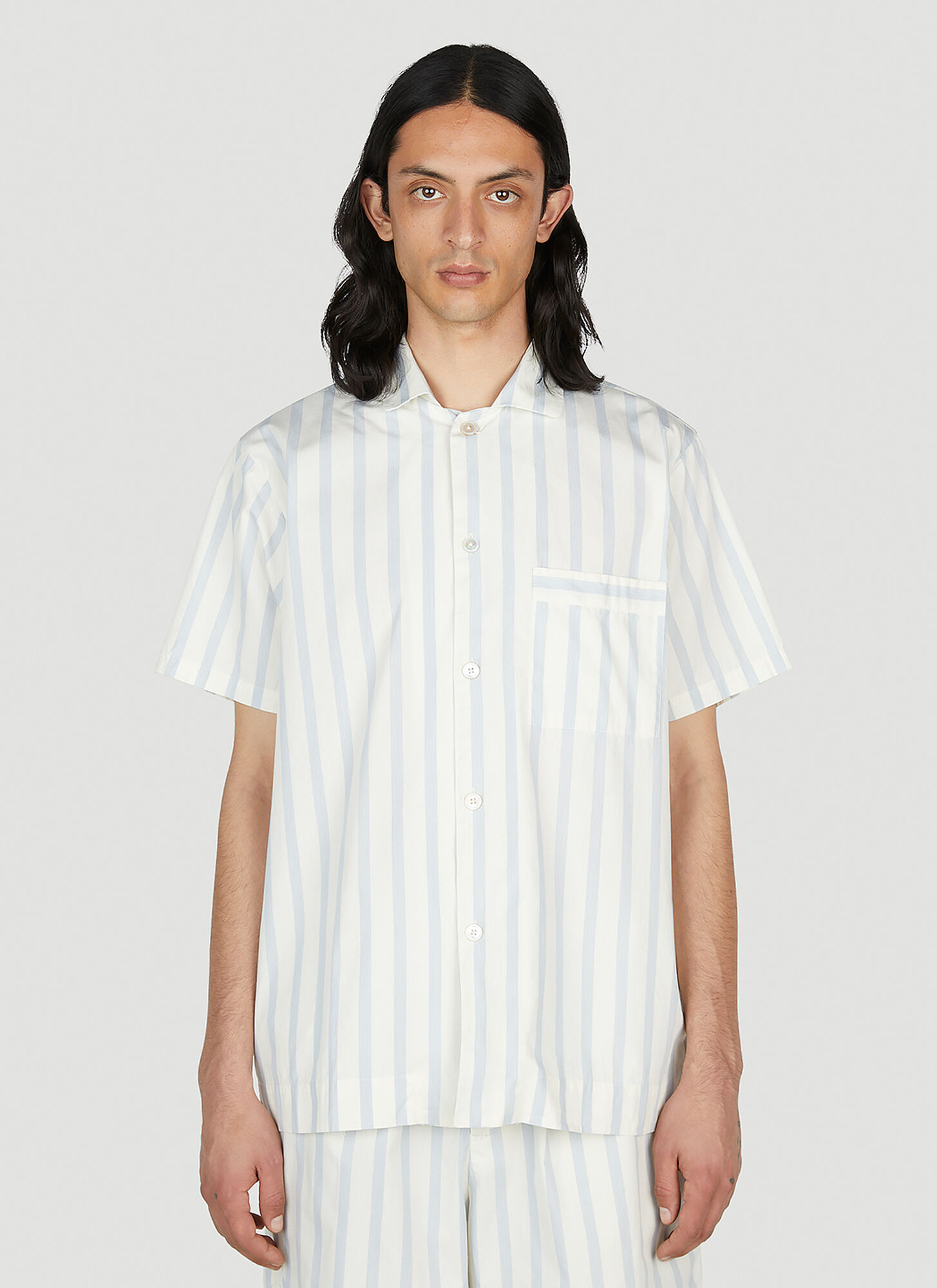 TEKLA Striped organic cotton-poplin pajama shirt