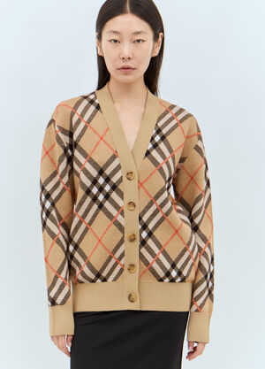 Khaite Check Wool-Blend Cardigan Beige kha0257005