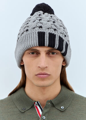Thom Browne Four-Bar Cable Knit Beanie Hat Light Blue thb0157004