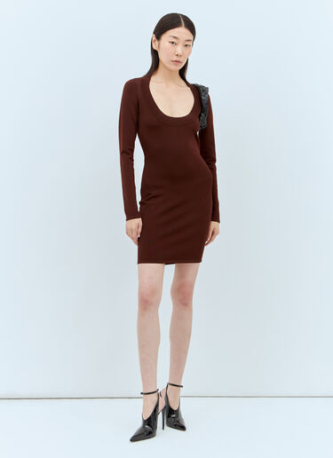 Saint Laurent Décolleté Knit Dress Brown sla0256003