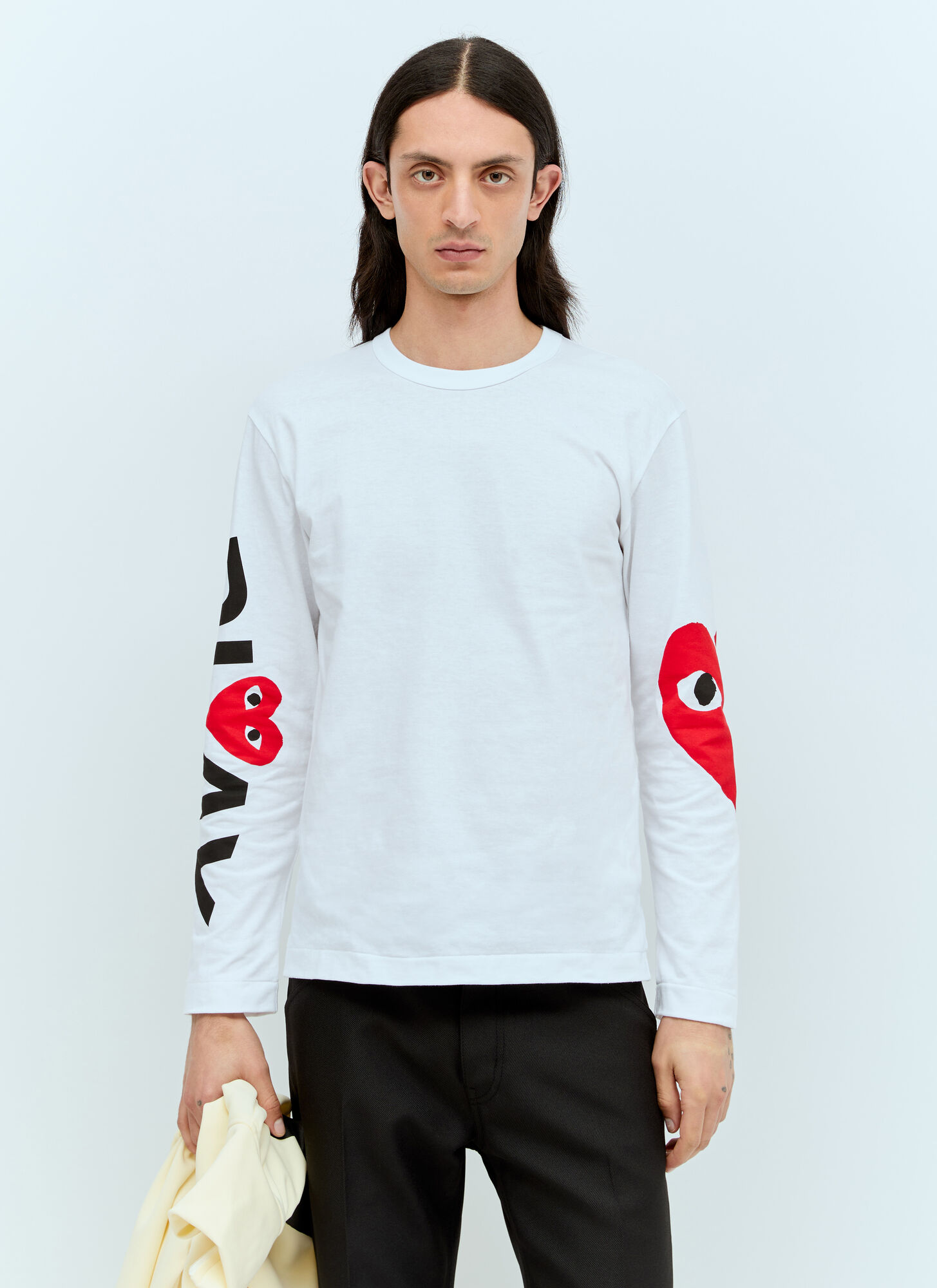 Shop Comme Des Garçons Play Sleeve Logo Print T-shirt In White