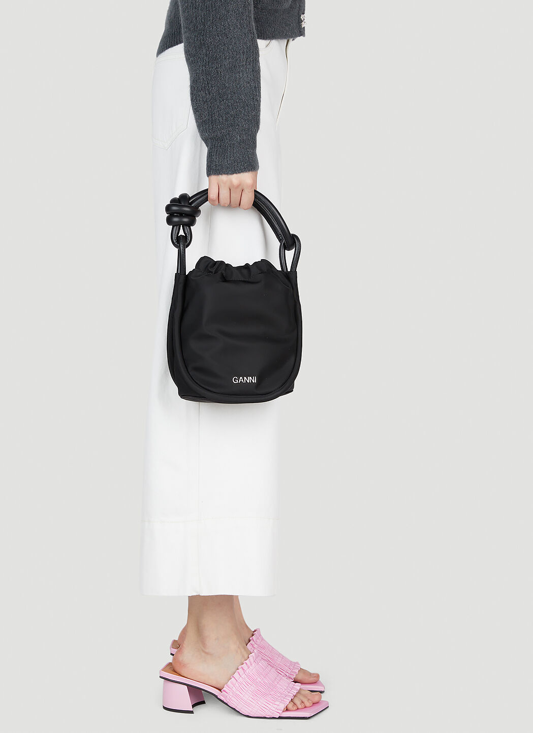 GANNI Small Knot Bucket Handbag in Black | LN-CC®
