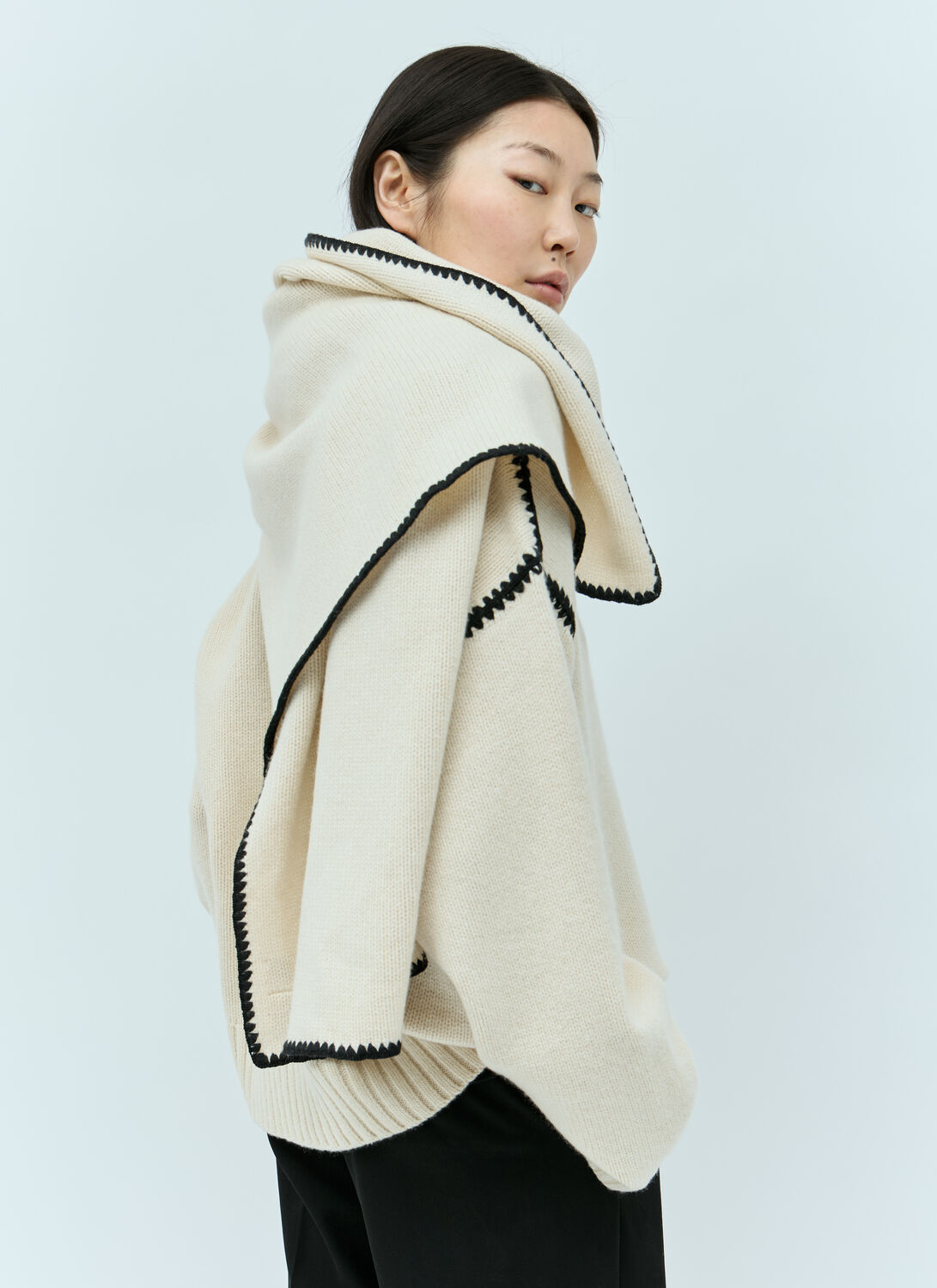 Shop Totême Embroidered Wool Cashmere Scarf In Beige