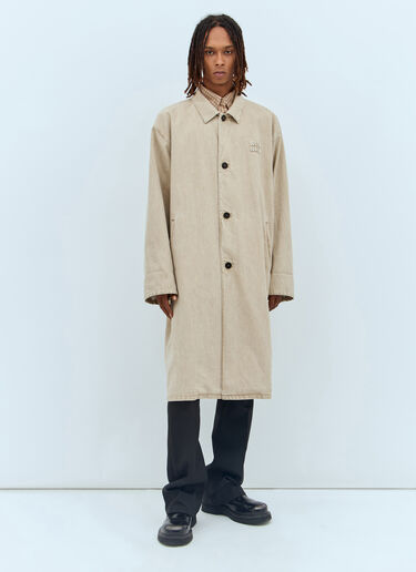 Miu Miu Logo Patch Denim Trench Coat Beige miu0157008