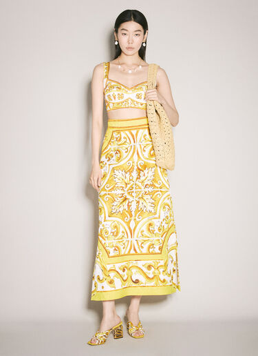 Dolce & Gabbana Majolica-Print Brocade Skirt Yellow dol0257006