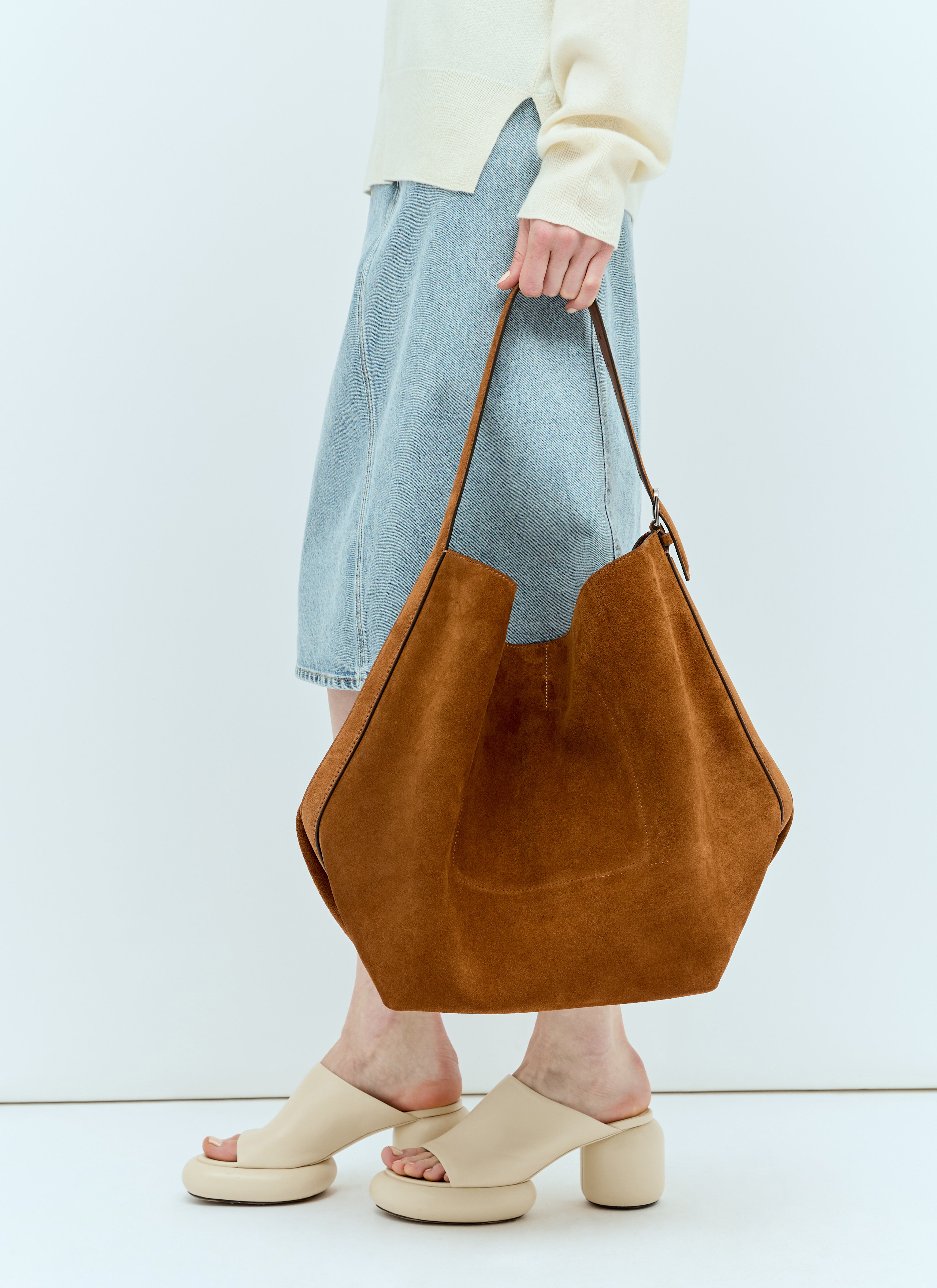 TOTEME Suede Belted Tote Bag Blue tot0257026