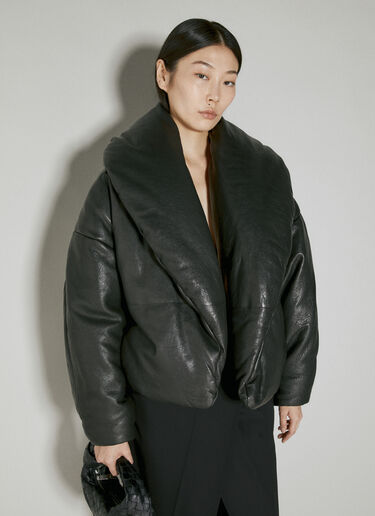 Saint Laurent Cropped Leather Padded Jacket Black sla0253016