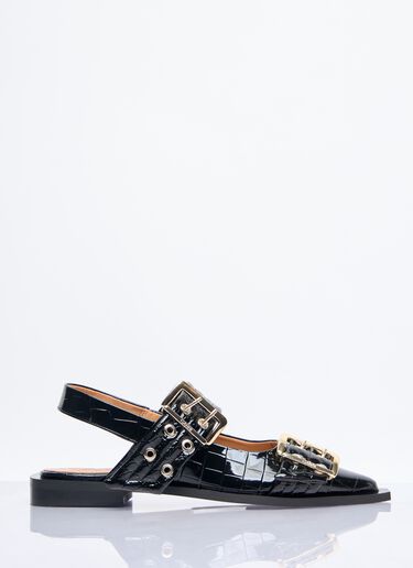 Ganni Feminine Buckle Ballerina Flats Black gan0258050