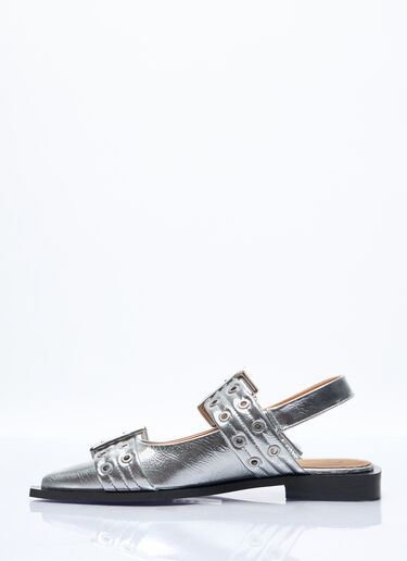 GANNI Feminine Buckle Ballerina Flats Silver gan0257039