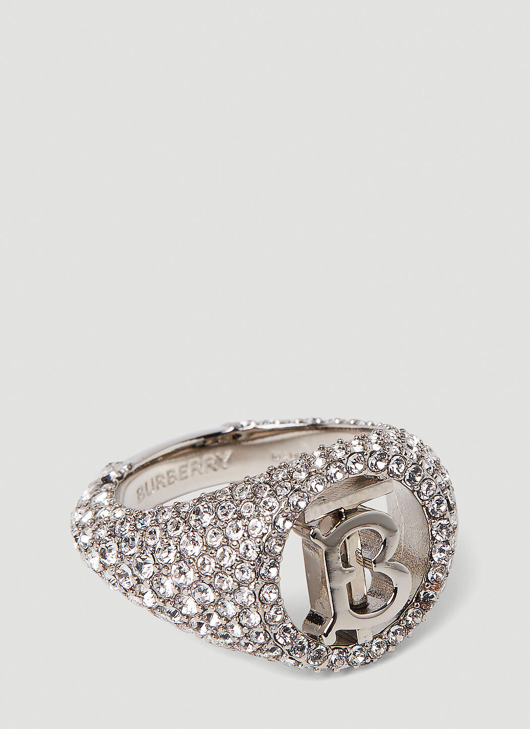 Burberry Embellished Tb Pave Signet Ring In Silver | ModeSens