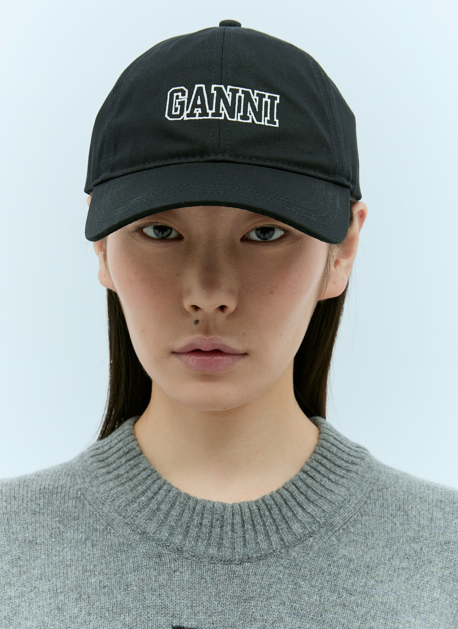 Shop Ganni Logo Embroidery Baseball Cap In Black
