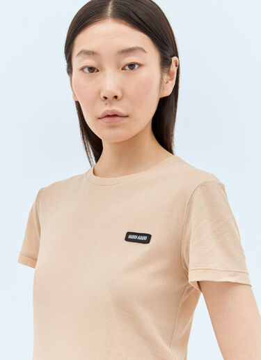 Miu Miu Logo Patch T-Shirt Beige miu0258006