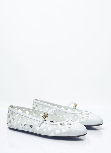 Dolce & Gabbana Openwork Leather Ballerina Flats White dol0257010