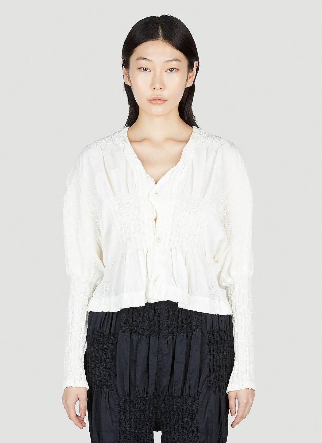 Issey Miyake Women's Wrinkled Blocks Cardigan in White | LN-CC®