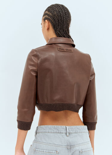 Miu Miu Cropped Leather Jacket Brown miu0258034