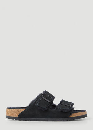 Jacquemus Arizona Shearling Two Strap Sandals Black jac0254005