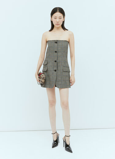 Gucci Prince Of Wales Wool Mini Dress Grey guc0254003