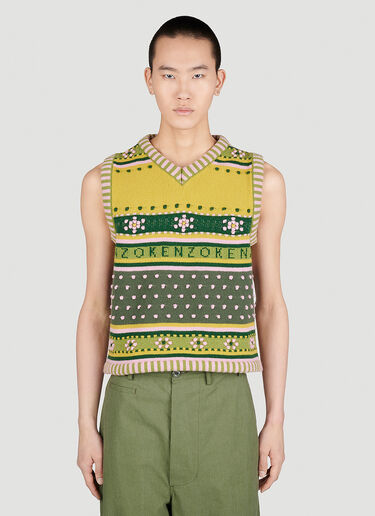 Kenzo Fairisle Knit Jumper Vest Green knz0154010