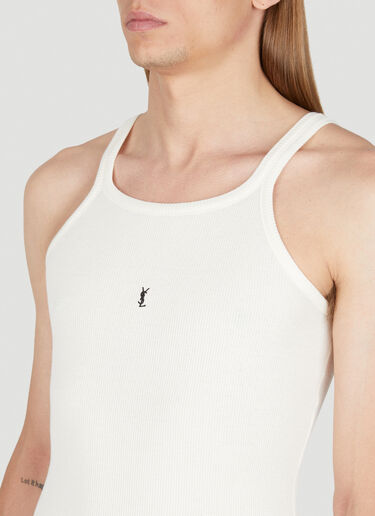 Saint Laurent Logo Embroidery Rib Tank Top Beige sla0154017