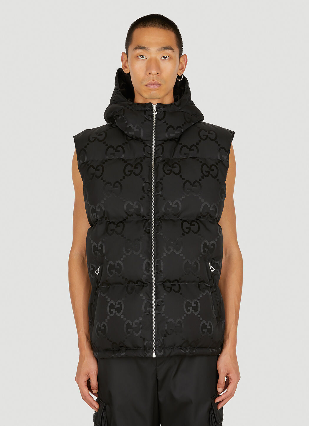 Gucci Jumbo Gg Canvas Down Vest In Black | ModeSens