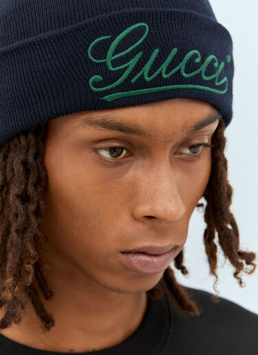 Gucci Logo Embroidery Wool Beanie Hat Navy guc0157069