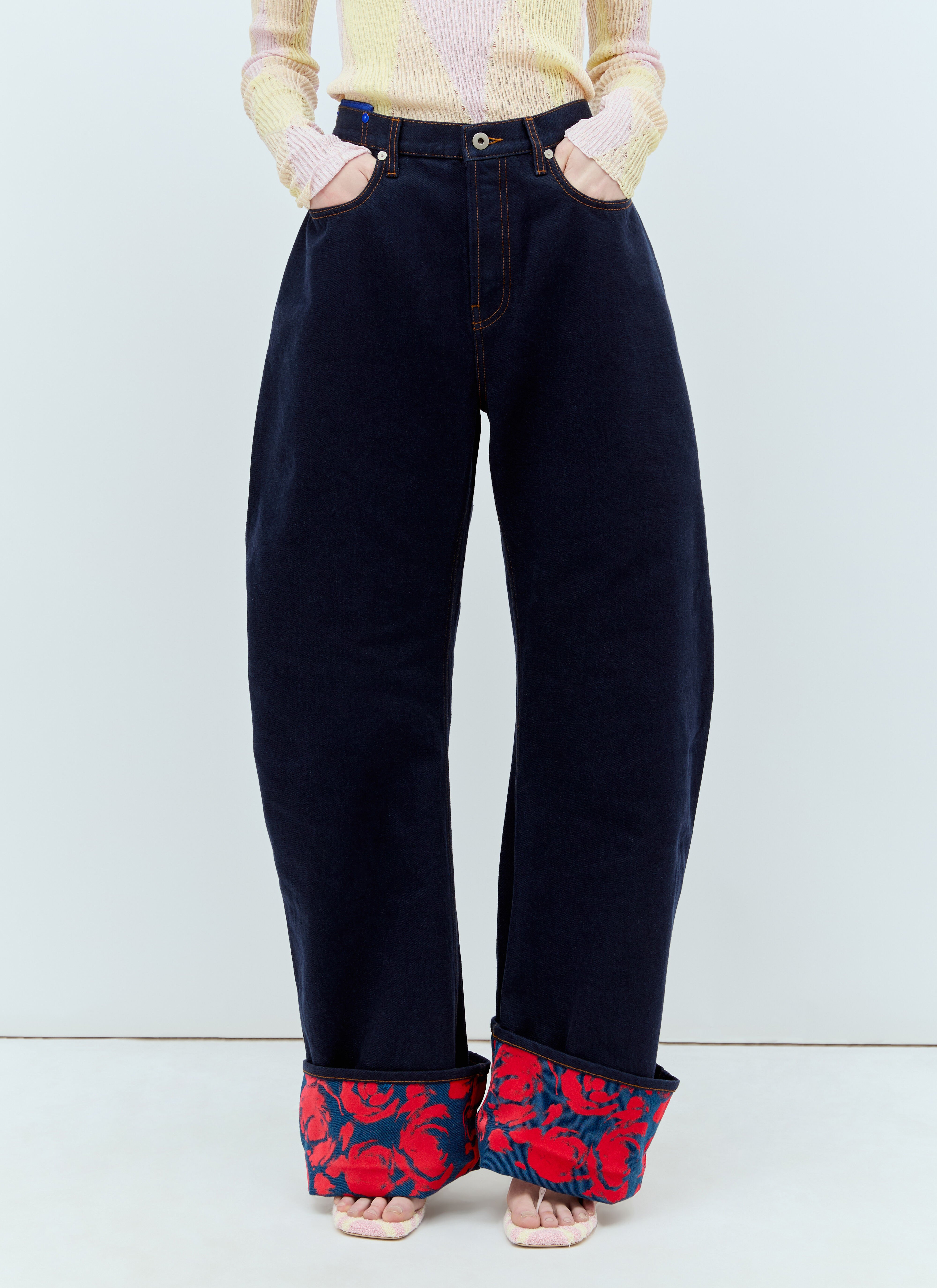 Acne Studios 玫瑰印花裤脚重磅牛仔裤 Blue acn0257004