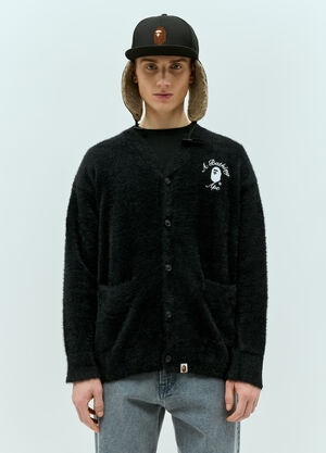 A BATHING APE® Logo Embroidery Shaggy-Knit Cardigan Black aba0156009