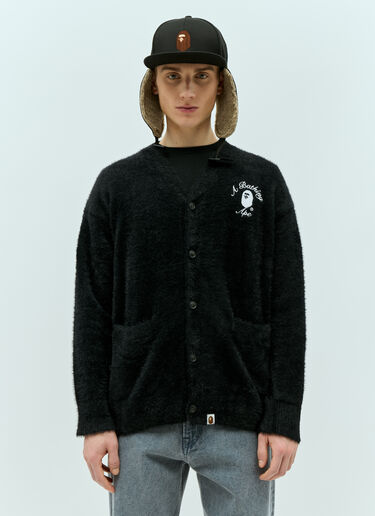 A BATHING APE® Logo Embroidery Shaggy-Knit Cardigan Black aba0154005