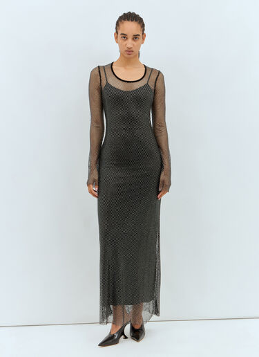 Sportmax Rhinestone Tulle Maxi Dress Black spx0257001