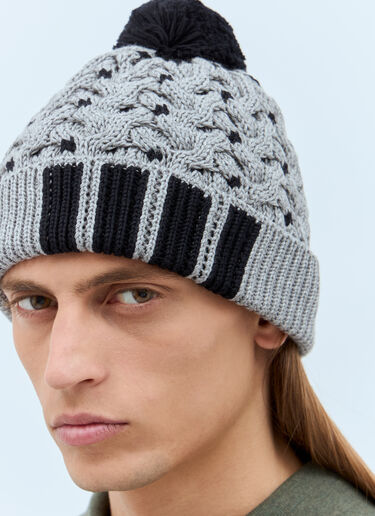 Thom Browne Four-Bar Cable Knit Beanie Hat Grey thb0157011