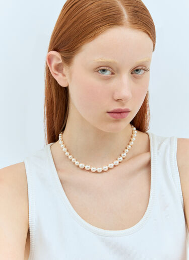 Miu Miu Leather And Glass Bead Necklace Cream miu0258045