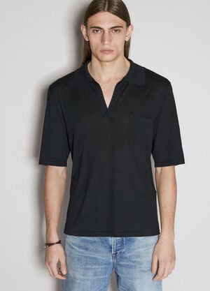 Saint Laurent Wool Knit Polo Shirt Black sla0256016