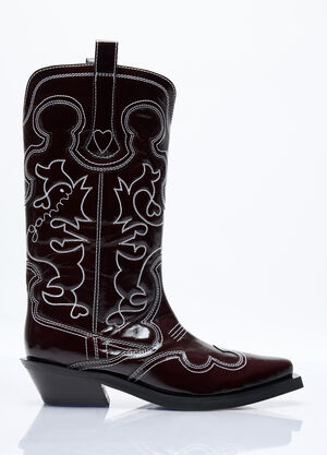 GANNI Mid Shaft Embroidered Western Boots Red gan0257022