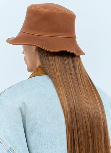 Miu Miu Logo Leather Bucket Hat Brown miu0157012