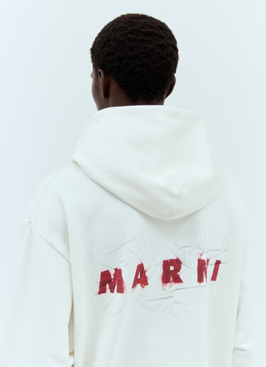 Marni Logo Embroidery Hooded Sweatshirt White mni0157002