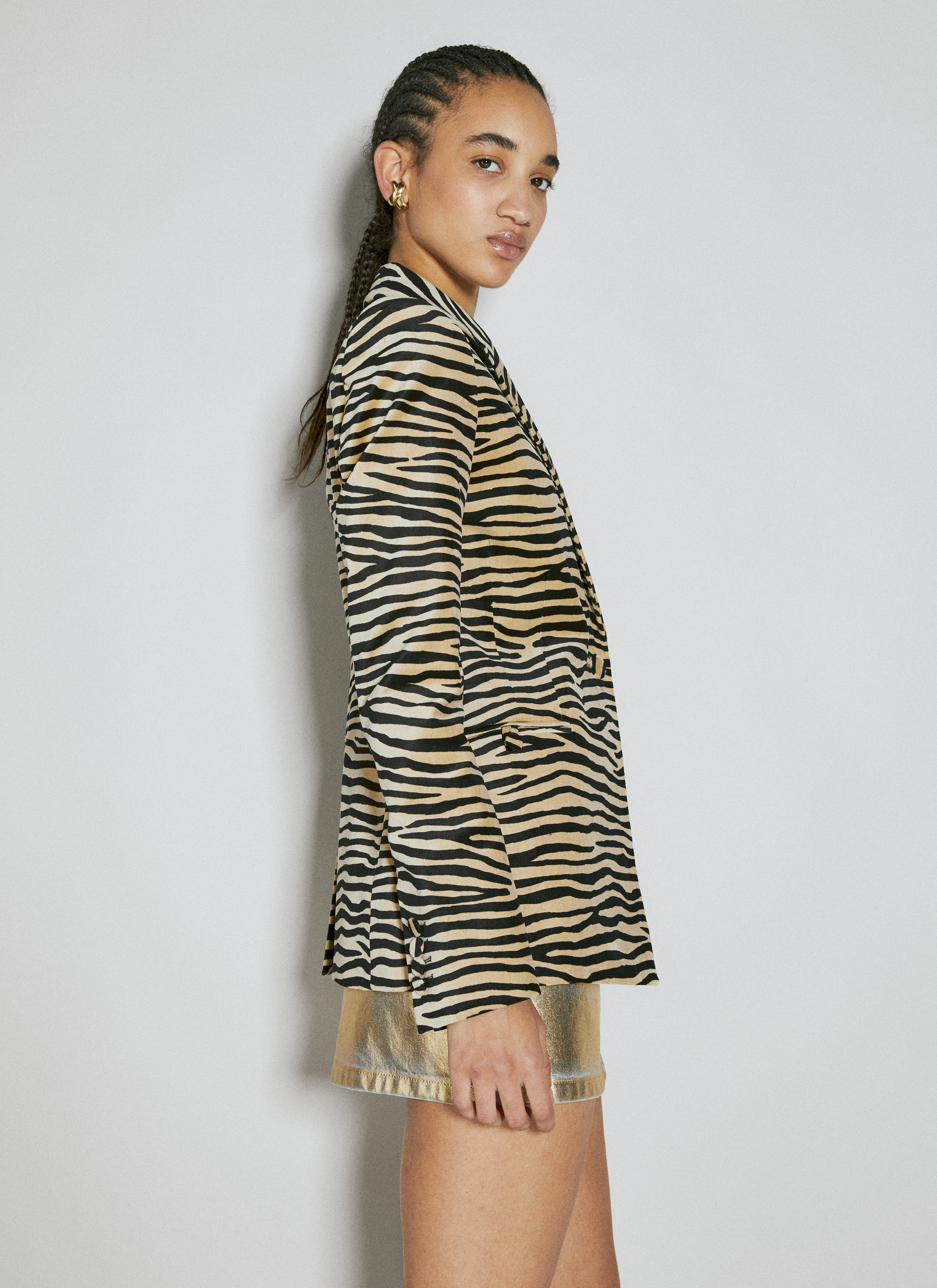 Max Mara Tiger Print Tailored Blazer Beige max0256017