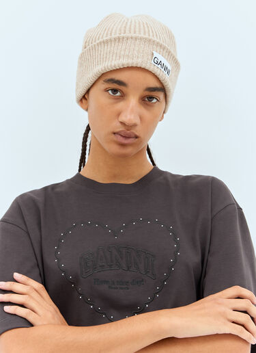 Ganni Rib Beanie Hat Beige gan0258060